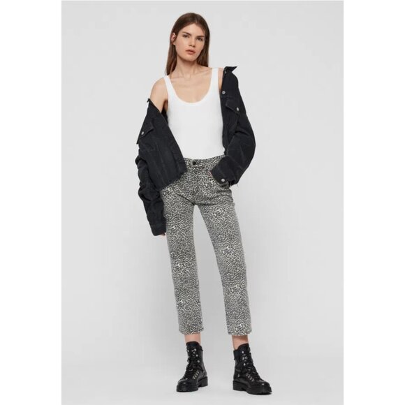 All Saints Womens Ava Straight Jeans Leopard Sz 27 - Picture 1 of 12